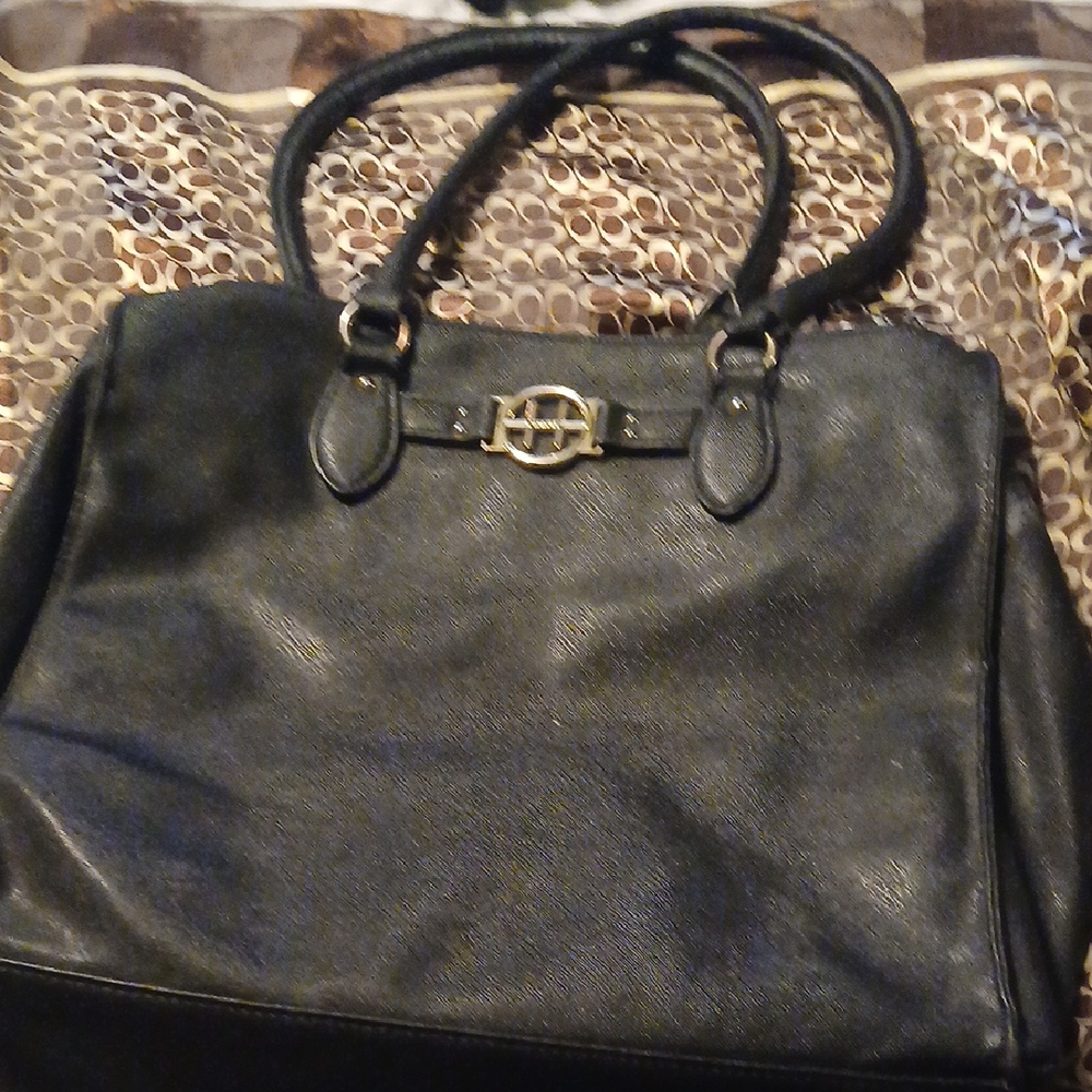 Tommy Hilfiger Elegant Black Leather Tote Bag